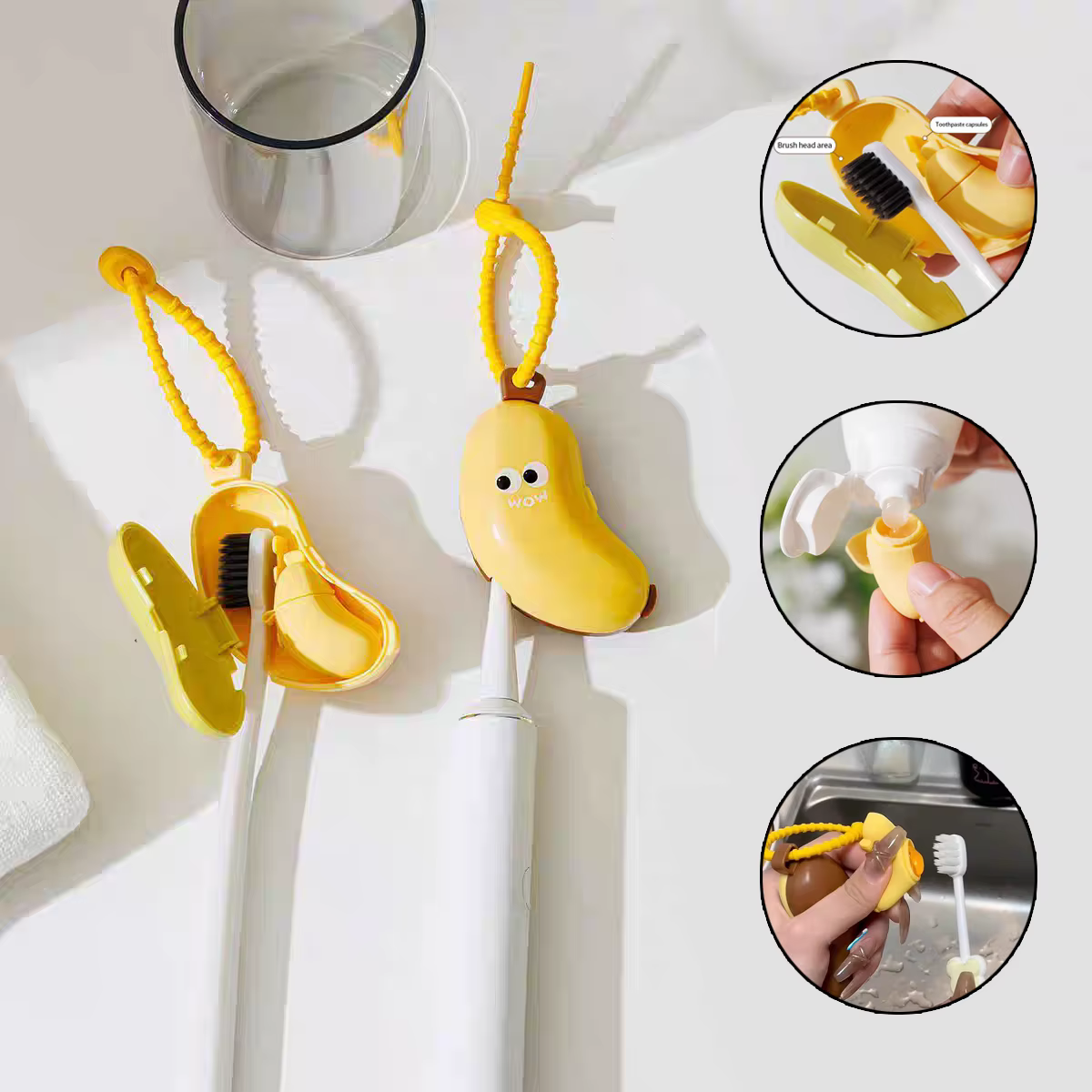 Capuchon de protection pour brosse à dents banane avec boîte de rangement pour dentifrice - compact et pratique - Housse essentielle pour brosse à dents pour voyage