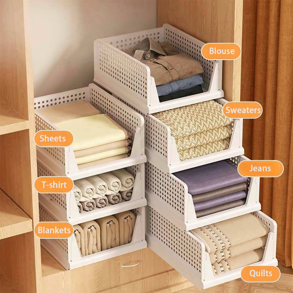 Panier de rangement empilable en plastique