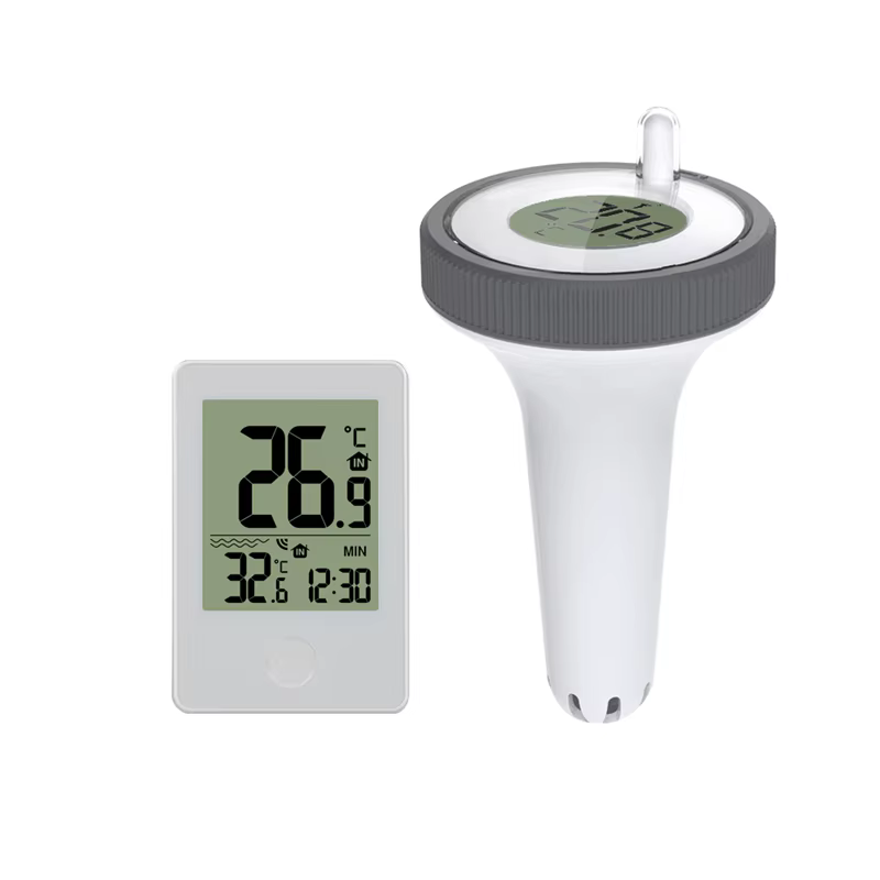 Thermomètre de piscine flottant numérique sans fil LCD piscine bain eau spas aquariums moniteur de température intérieure/extérieure horloge à distance