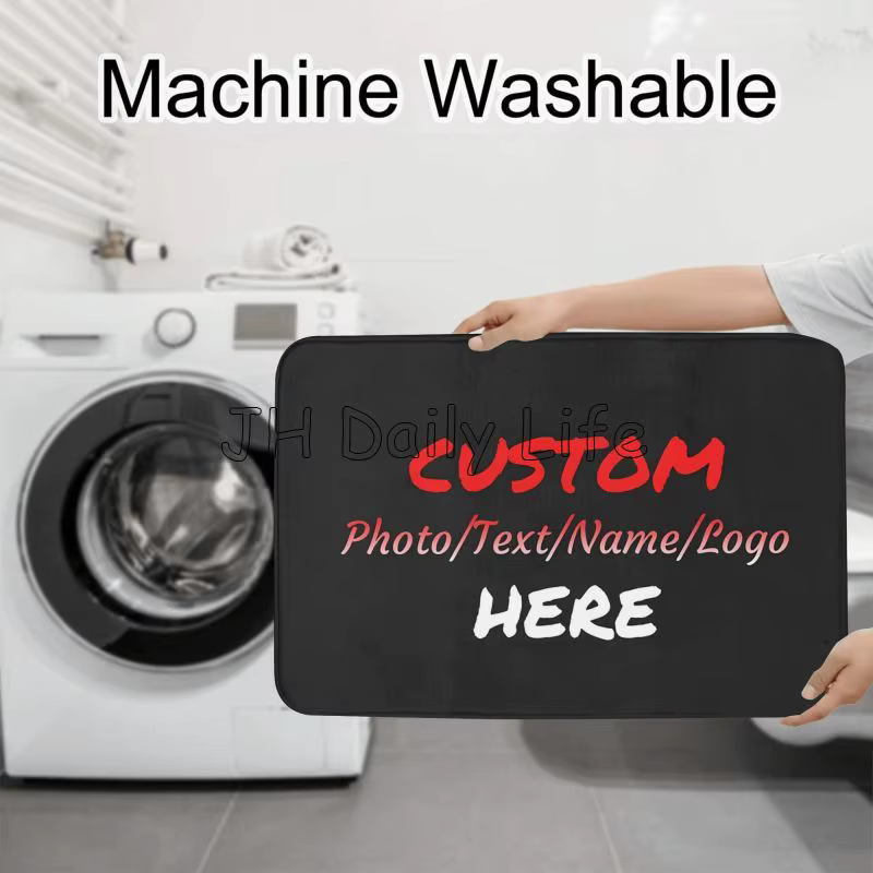 Ensemble de Polymères de Bain Personnalisés avec Votre Photo, Logo, Nom, Tapis de Coureur Antidérapant, Juste de Siège de Toilette en Forme de U, 3 Pièces