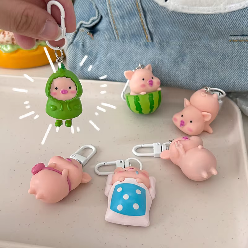 Porte-clés cochon tridimensionnel mignon et drôle