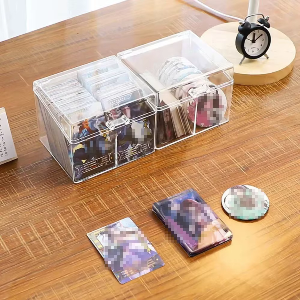 Boîte de rangement transparente en acrylique pour cartes, capacité de 400 cartes postales, 12x10,5 cm, étui de présentation avec 2 compartiments pour cartes postales/Photos