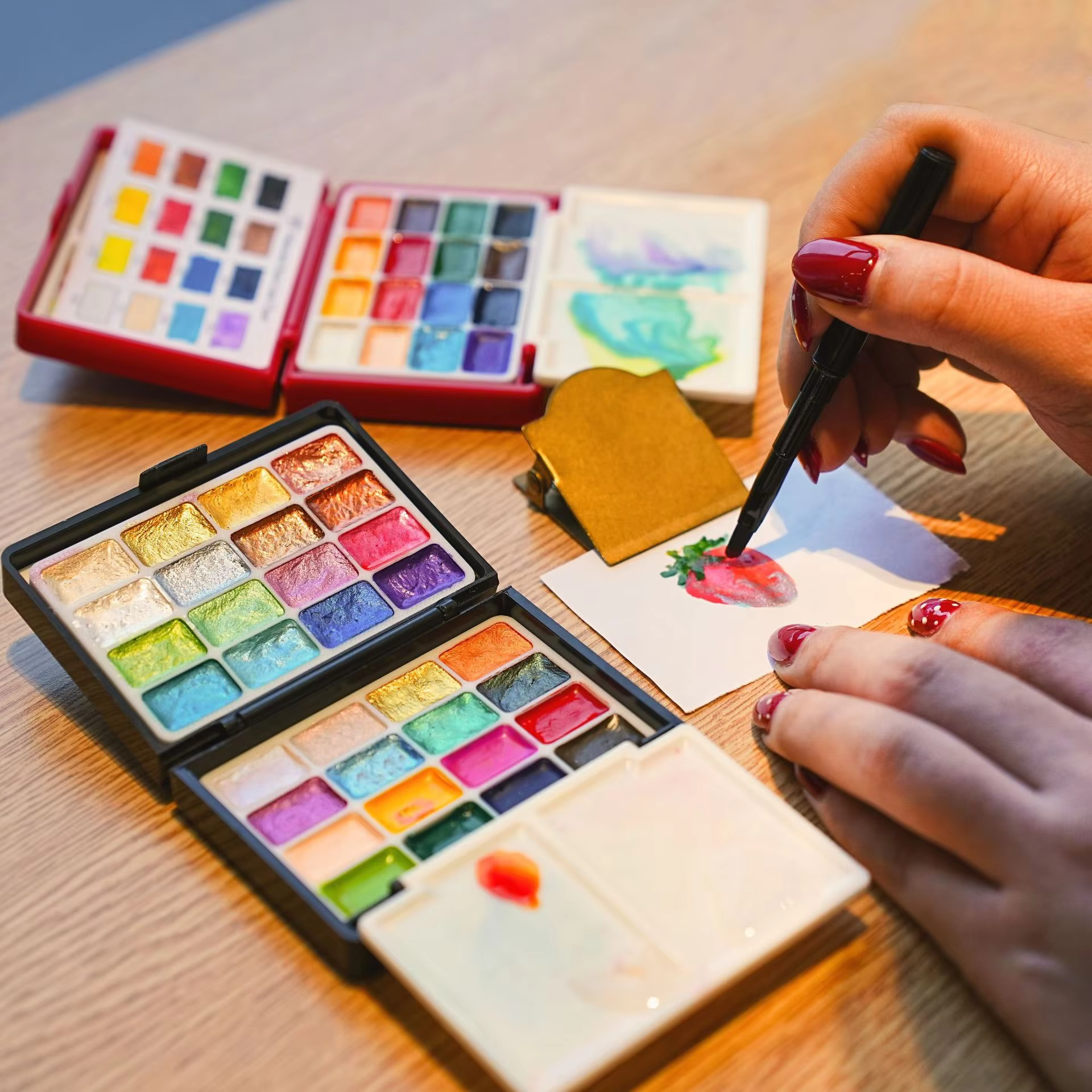 Kit de peinture à l'aquarelle solide professionnel de 32 couleurs, 0,5 ml, boîte pliable portable, outils de peinture pour artistes débutants et professionnels