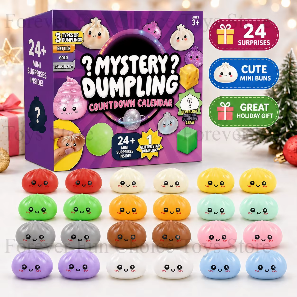 Calendrier de l'Avent de Noël : Boulettes Mystérieuses – Boîte Surprise à 24 Compartiments – Jouet Anti-stress Doux – Festival de l'Avent d'Halloween