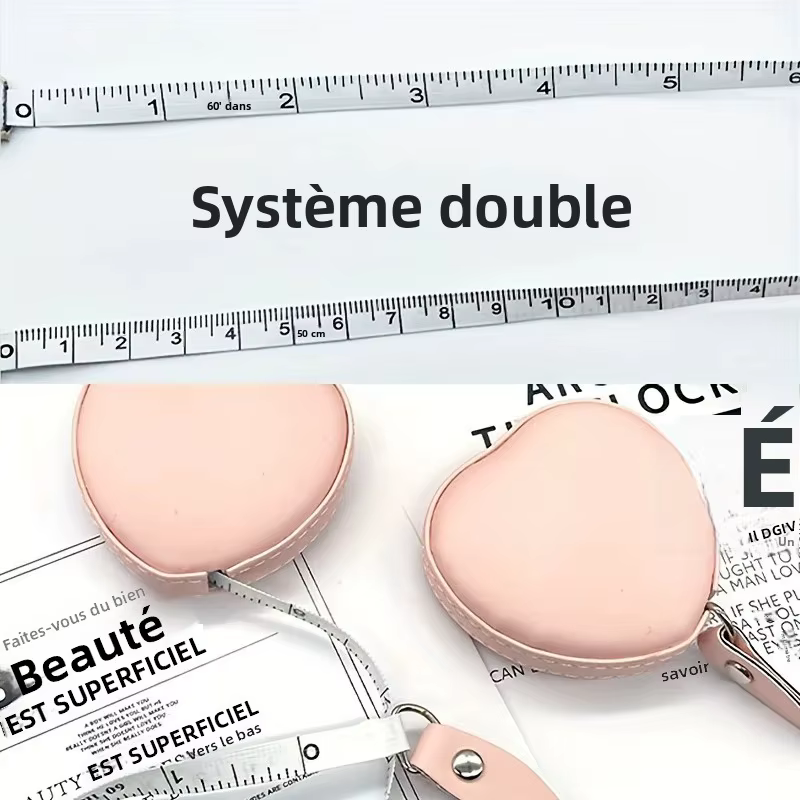 1 pièce Mètre Ruban Multifonctionnel en Cuir PU Rose Motif Cœur - Règle de Mesure pour Taille et Poitrine pour Usage
