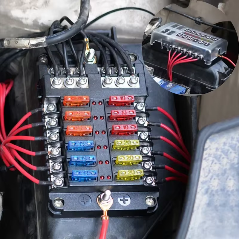 Boîtier de fusibles à lame 6/12 voies 12-24V pour voiture et bateau avec couvercle en plastique pour panneau