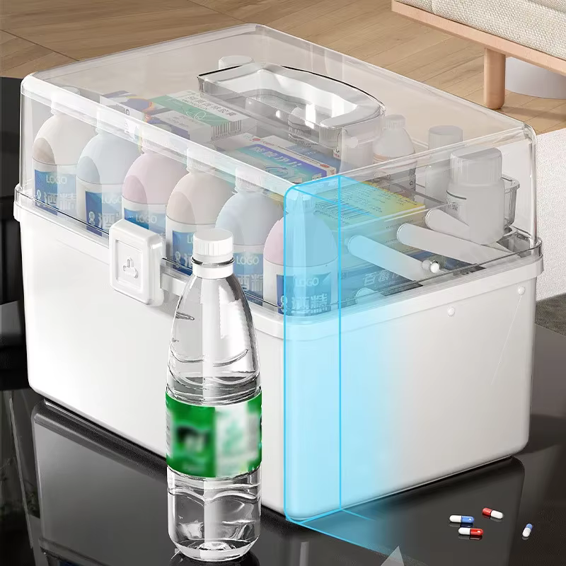 NOUVEAU Grand coffre de rangement domestique avec poignée, boîte à médicaments, boîte de rangement multicouche anti-humidité et anti-poussière pour l'épicerie, rangement domestique