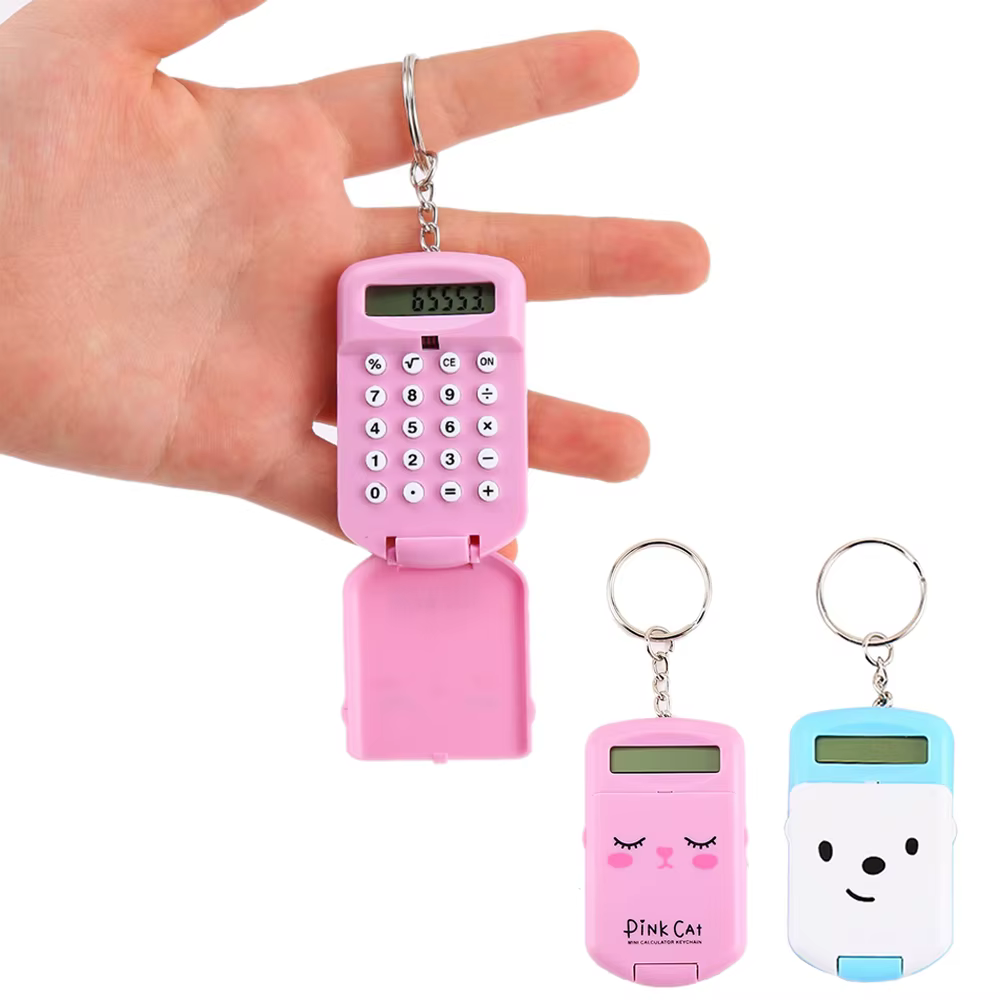 Mini calculatrice dessin animé mignon avec porte-clés affichage à 8 chiffres
