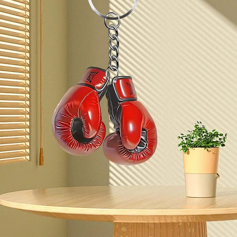 Gants de boxe porte-clés 2D plat acrylique rouge poinçonnage mitaine pendentif personnaliser