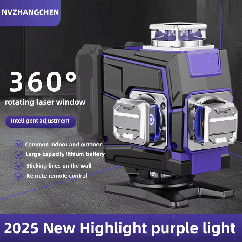 Niveau Laser 12/16 lignes 3D/4D ligne violette auto-nivelante 360 rotation horizontale verticale