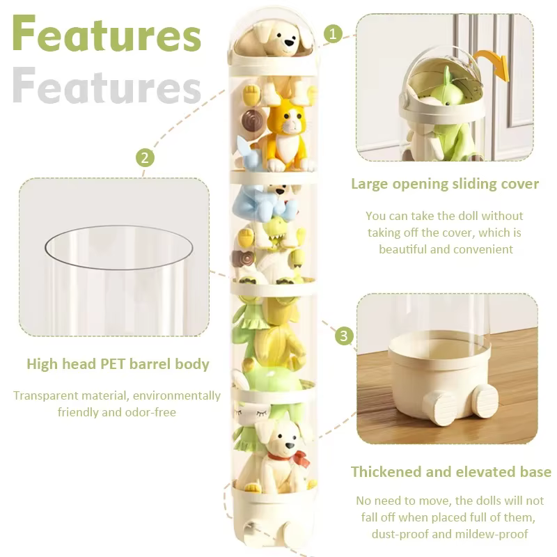 Boîte de rangement pour poupées, jouets, jouets en peluche, tube de rangement transparent en plastique, baril de rangement pour jouets en peluche, organisateur de jouets pour enfants