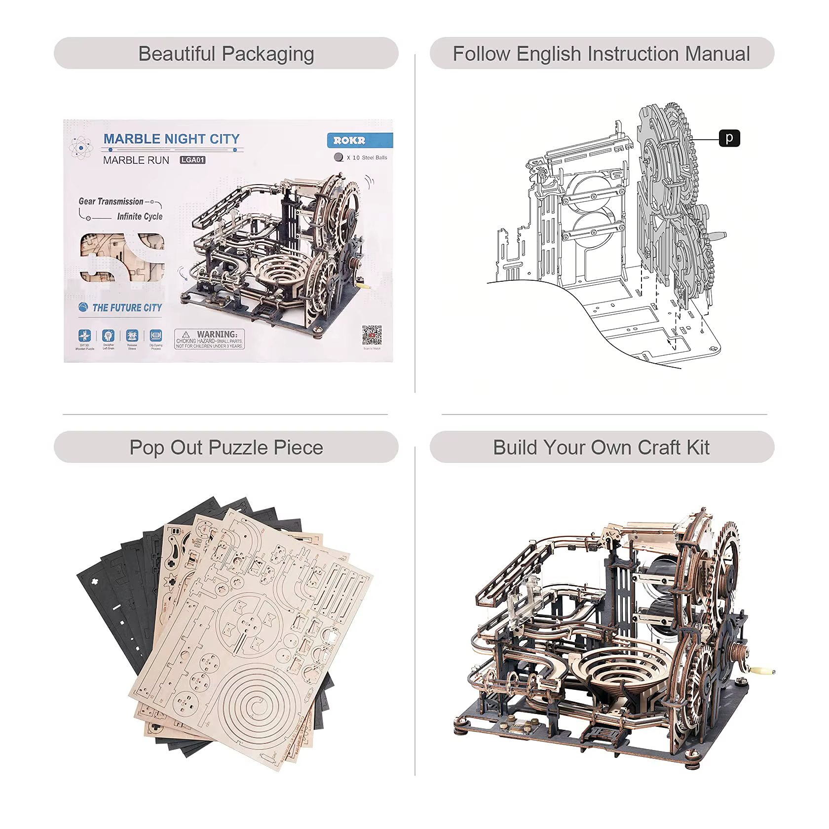 ROKR Marble Night City 3D Puzzle en bois à assembler