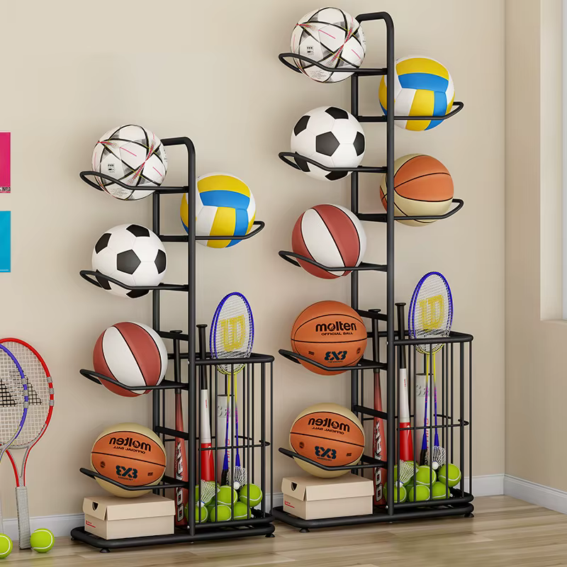 Support de rangement pour ballons de sport, basket-ball, badminton, volley-ball, organisateur d'équipement sportif autoportant, porte-ballons pour la maison et l'intérieur