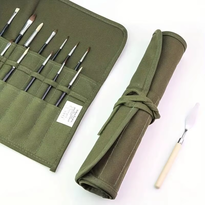 Sac de rangement en toile pour pinceaux de peinture, sac de rangement pour pinceaux d'aquarelle et de Gouache à 22 fentes, sac de rangement pour pinceaux de calligraphie, sac pour stylos enroulable