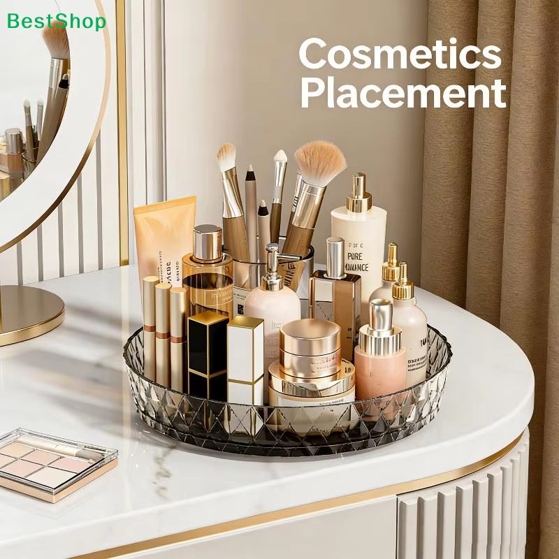 360 ° Étagère rotative, plateau de rangement multifonctionnel pour comptoirs de cuisine, étagère à épices, plateau de rangement pour bureau de salon