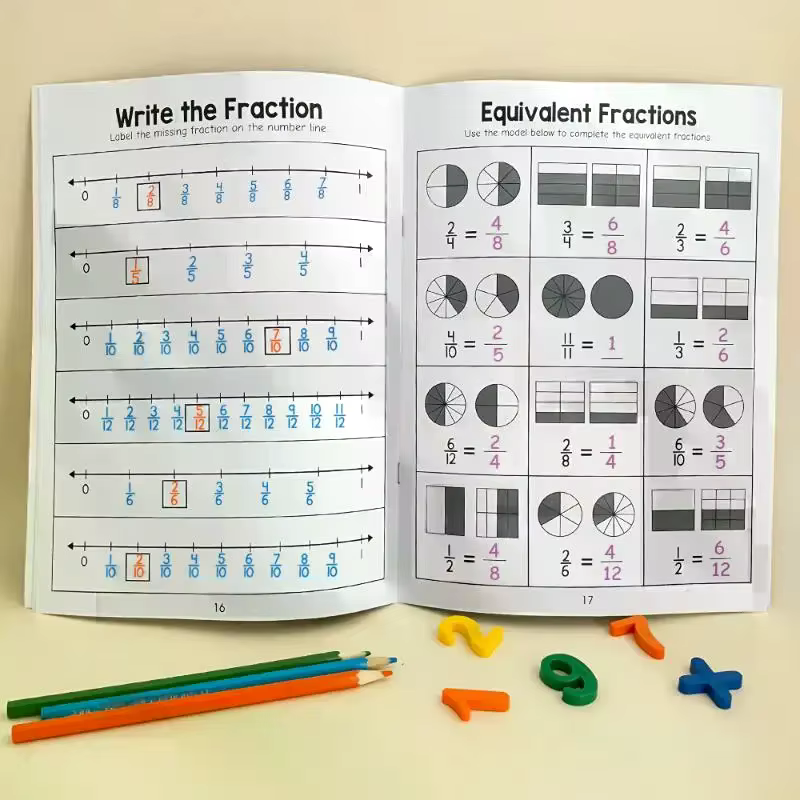 1 pièces école primaire mathématiques livre de Test cognitif Fraction de base apprendre et pratique formation cahier
