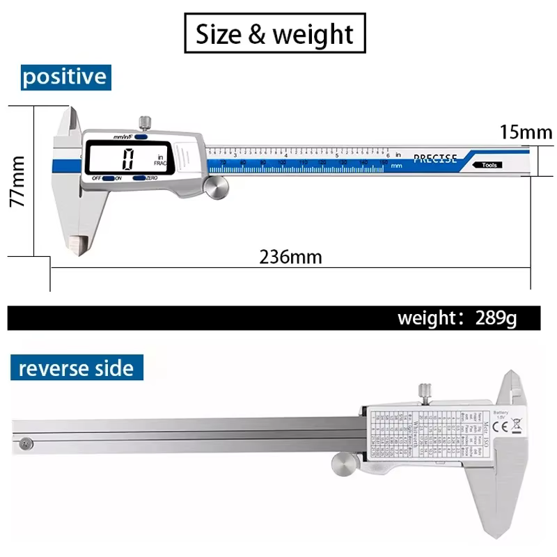 Acier inoxydable 0.01mm mesure de haute précision 150mm pied à coulisse numérique mm/pouces/Fraction zéro réglage