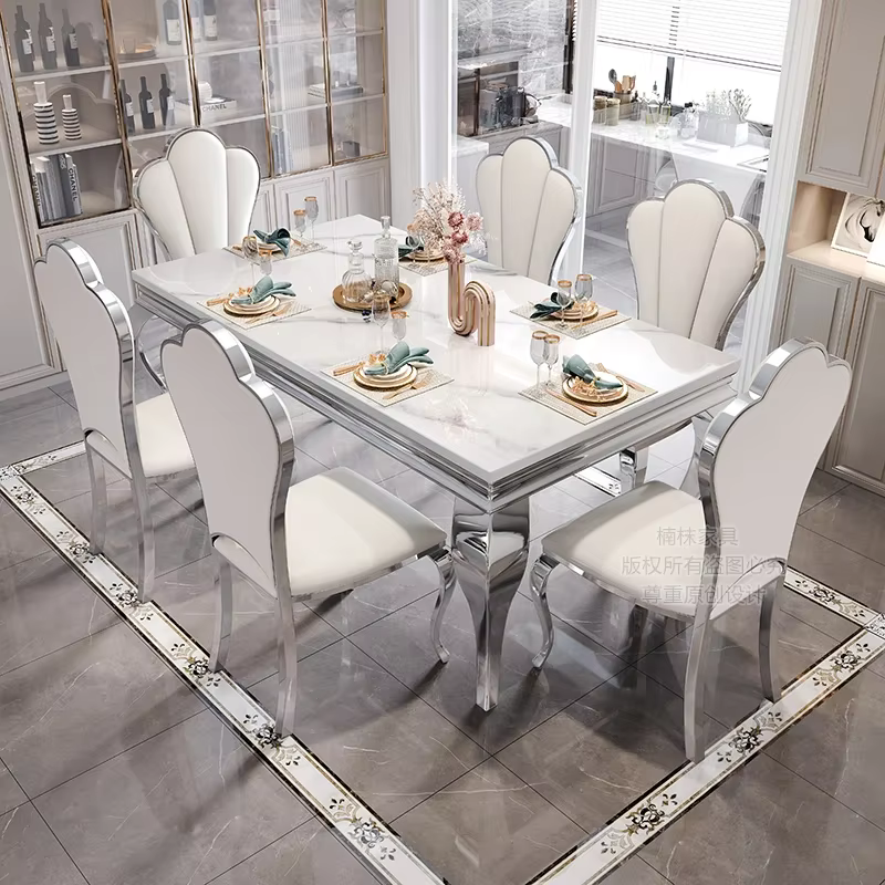 Table à manger rectangulaire en marbre italien, meubles de maison individuels, or unique, blanc, design de luxe