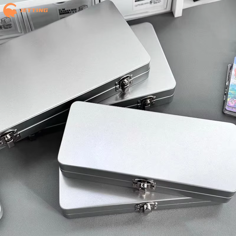 (Nouveau) 1 boîte rectangulaire en métal gris argenté avec couvercle