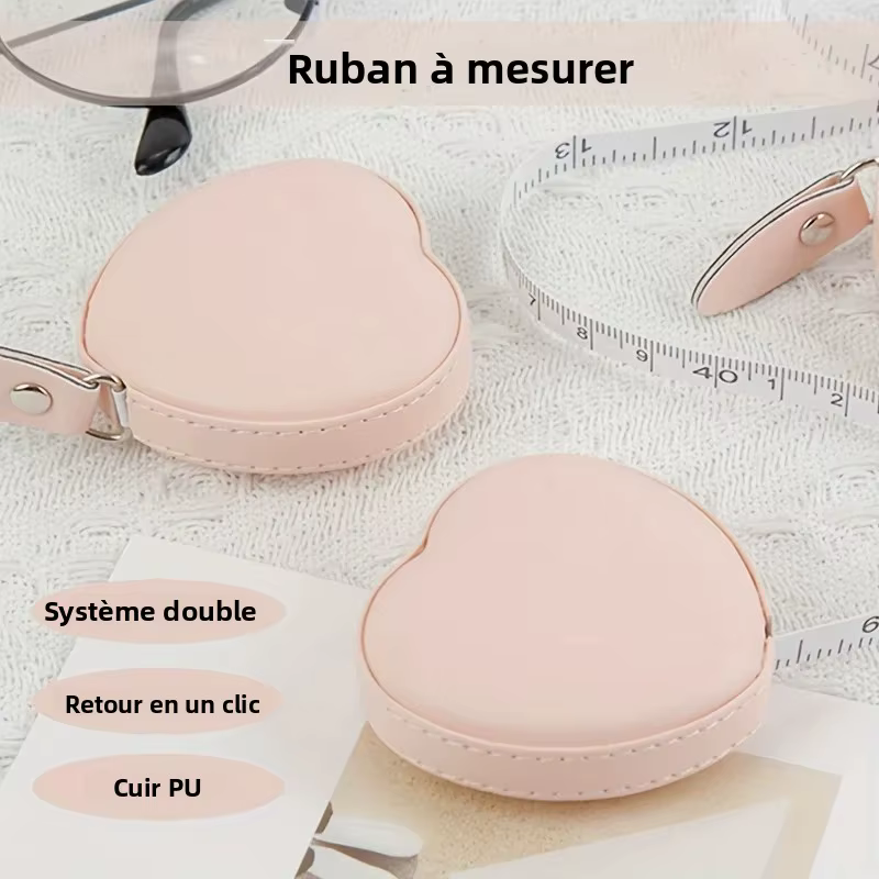 1 pièce Mètre Ruban Multifonctionnel en Cuir PU Rose Motif Cœur - Règle de Mesure pour Taille et Poitrine pour Usage