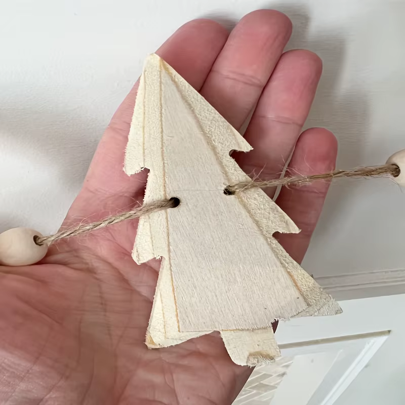 Couronne de perles en bois artificiel rustique