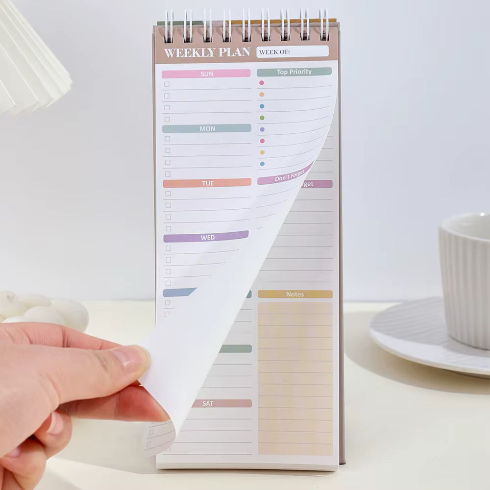 Planificateur hebdomadaire vertical non daté avec sections de notes d'urgence pour la gestion du temps au bureau
