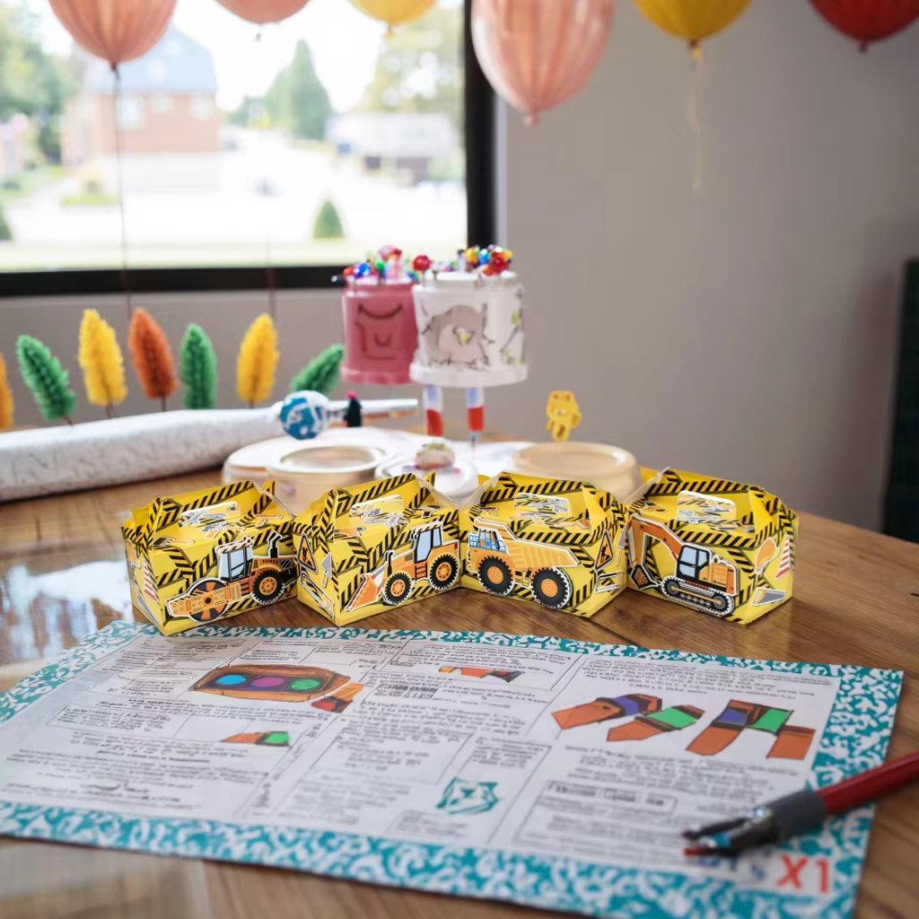 Lot de 12 boîtes cadeaux pour fête sur le thème de la construction