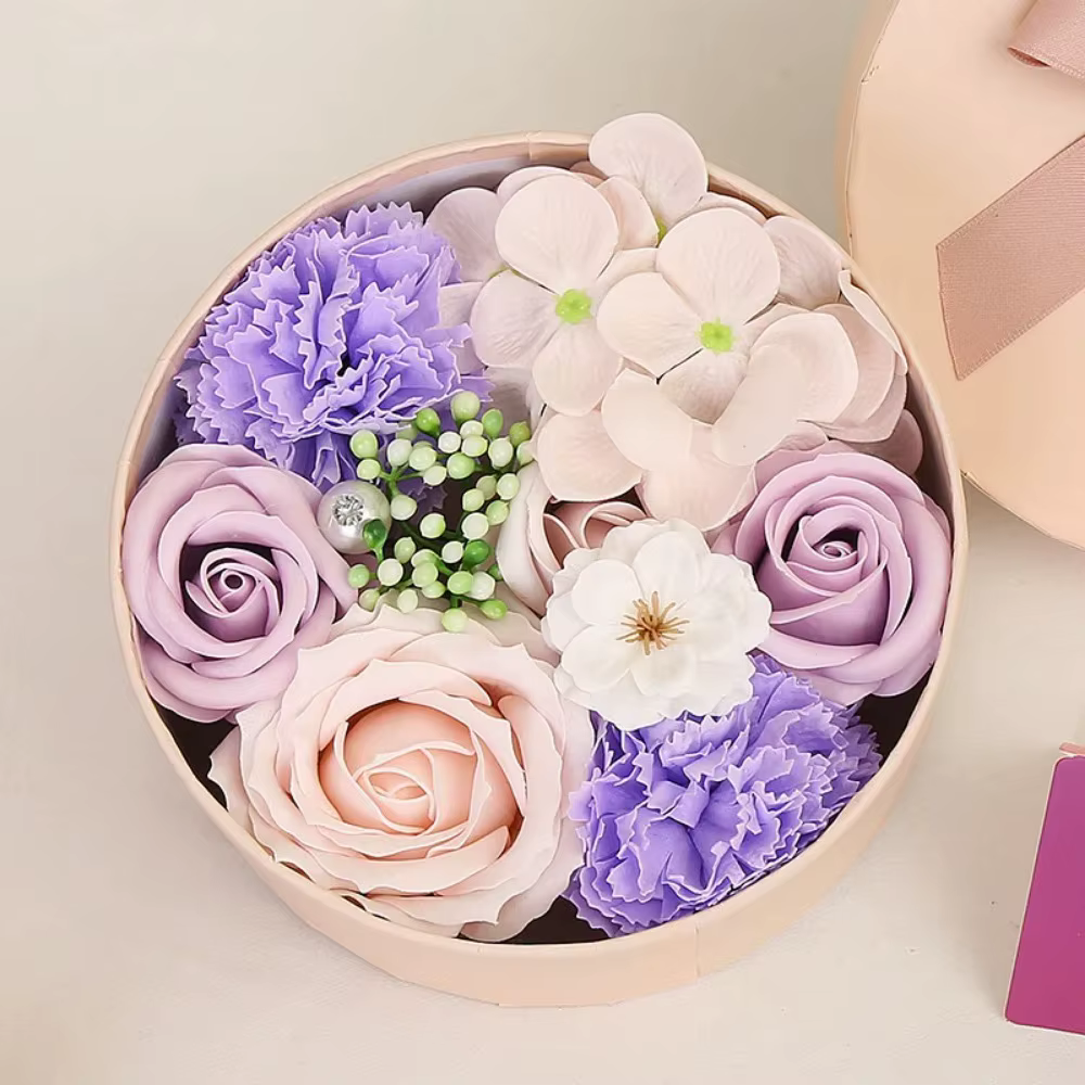 Coffret cadeau de fleurs de savon, plante artificielle, huile essentielle, savon de fleurs pour la fête des femmes, fête des mères, œillet de roses, décoration de salle de bains