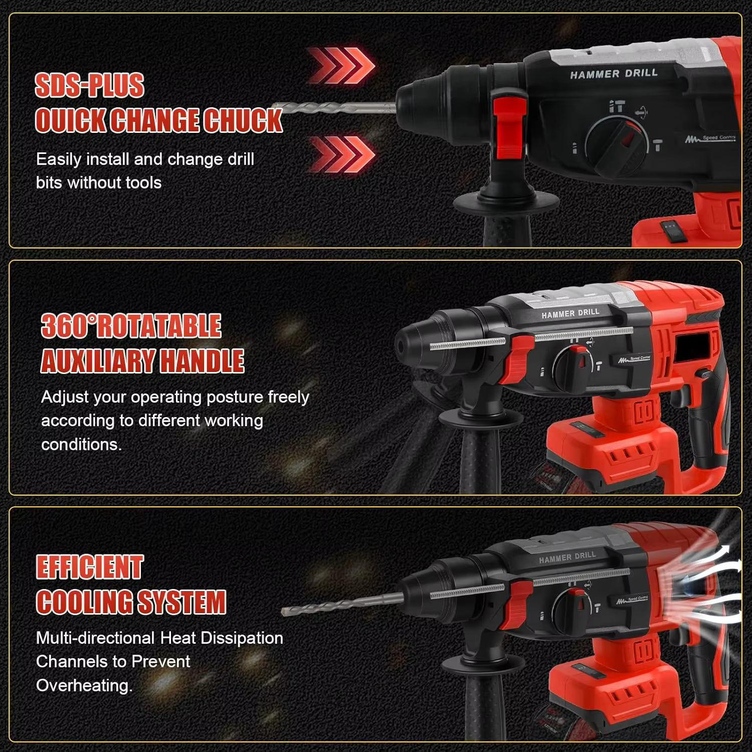 Marteau perforateur rotatif pour perceuse à percussion Milwaukee M18 2.6J avec 4 modes 360° ° Moteur sans balais avec