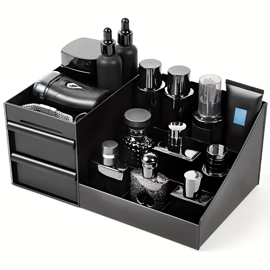 Organisateur de parfums et de colognes pour hommes avec tiroirs - Boîte de rangement cosmétique de comptoir adaptée aux soins de la peau et aux articles de toilette
