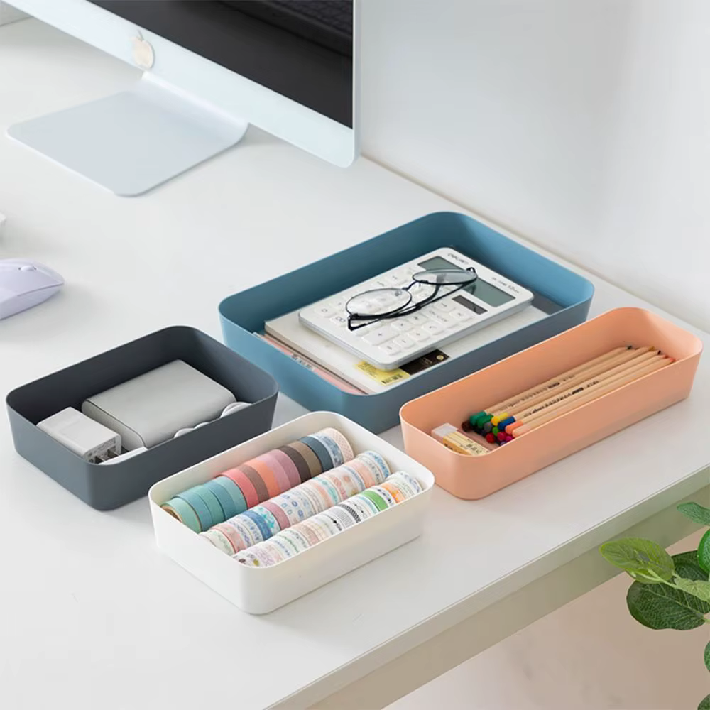 Boîte de rangement de bureau en plastique empilable grande capacité