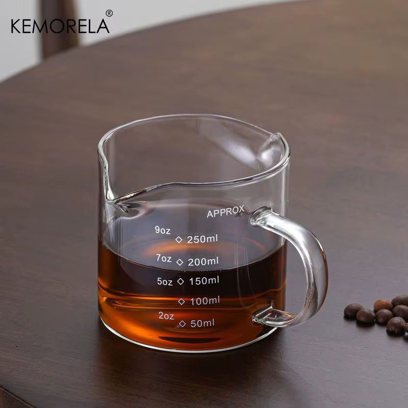 Tasse à mesurer en verre avec poignée, tasse à lait expresso, tasse de cuisine avec échelle, récipient précis pour la cuisson du Barista, 75/150ML
