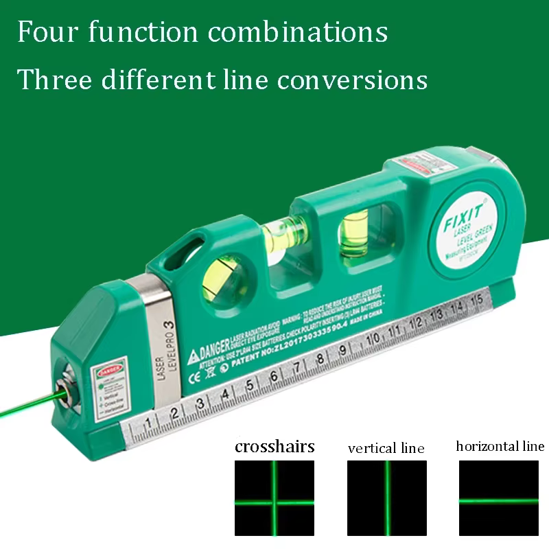 Un ensemble d'outils de niveau laser domestique pratique, multifonctionnel, avec niveau laser standard, mesure de distance par laser croisé et règle métrique.