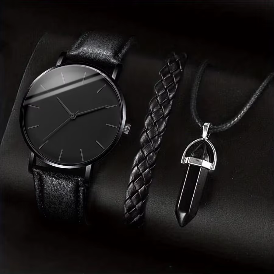 3 pièces/ensemble hommes montres d'affaires bracelet en cuir décontracté analogique montre à Quartz