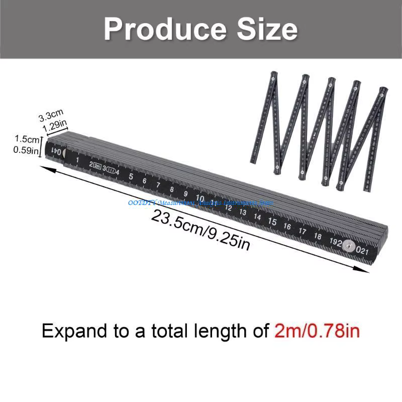 Règle mesure pliante noire compacte 367D 2 m avec échelle claire pour le bricolage l'ingénierie