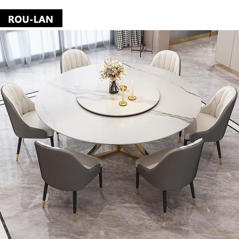 Table à manger moderne en marbre et ardoise pour restaurant, plateau tournant simple pour la maison