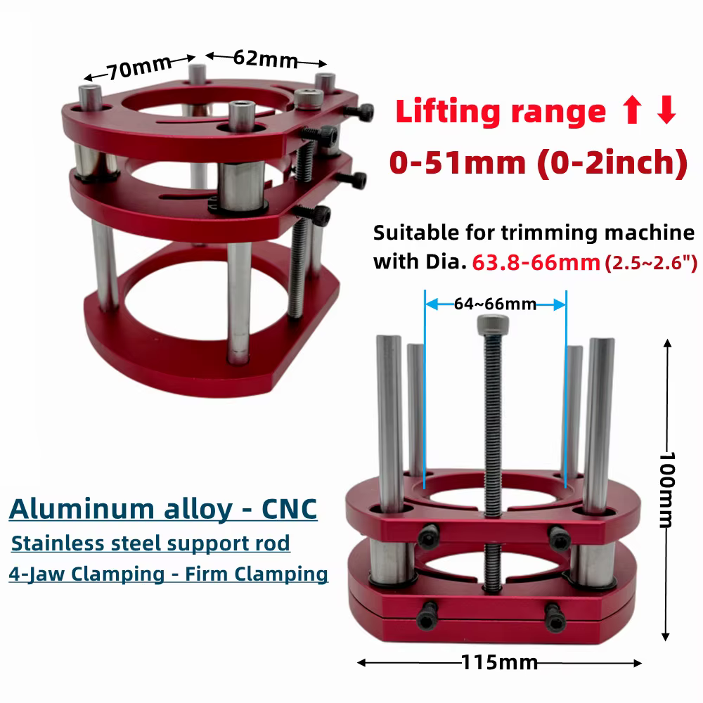 Système de levage de routeur pour le travail du bois et plaque supérieure en aluminium pour moteurs de 65mm de diamètre