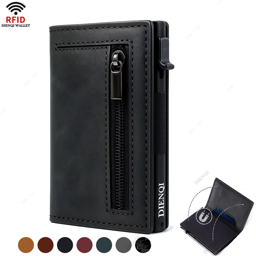 Porte-carte de visite RFID, porte-cartes de crédit, portefeuille de luxe pour hommes, en aluminium mental, mince, petit sac d'argent noir, cadeau de Festival pour hommes