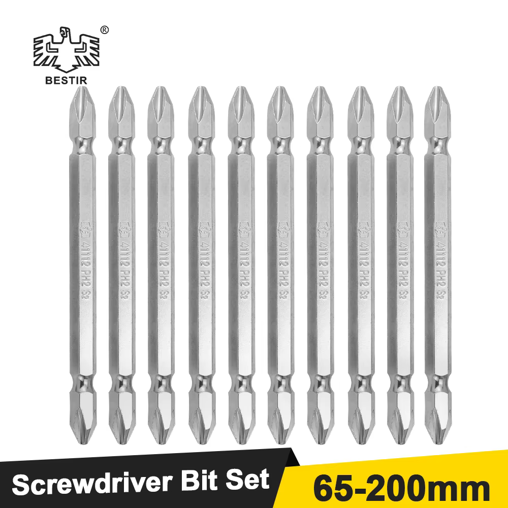 BESTIR 10 pièces jeu d'embouts de tournevis 65-200mm 1/4 "tige S2 alliage Double extrémité PH1 PH2 PH3 forte tête